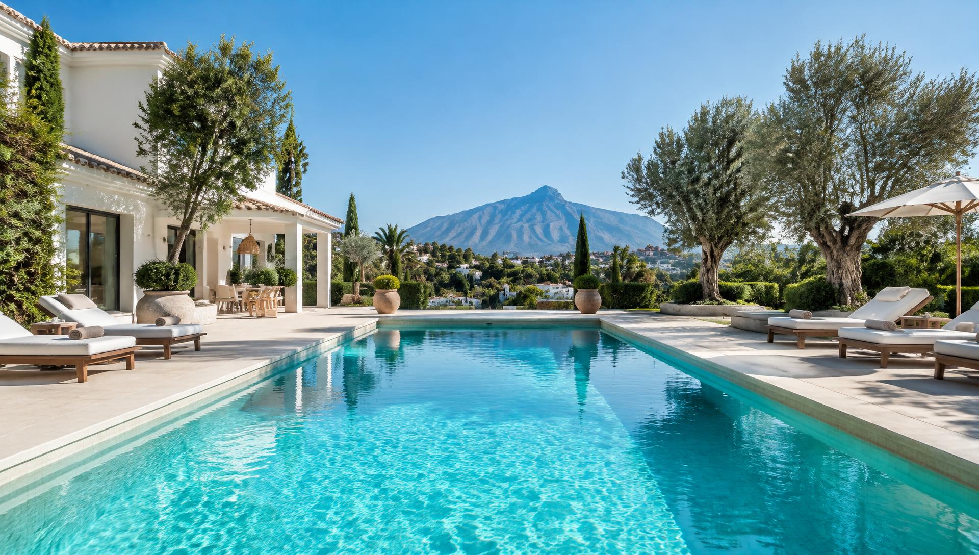 Piscina de una villa para mantenimiento y cuidado